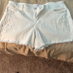 Size 10 white denim cut off shorts